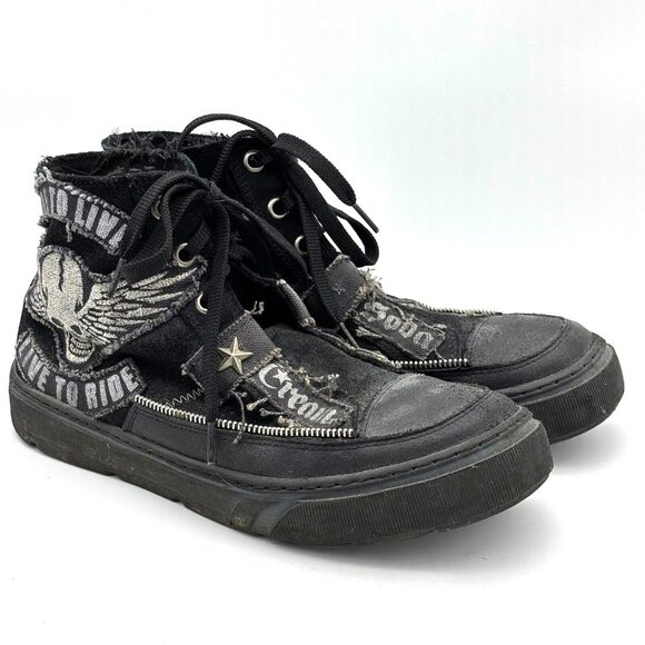 Cream Soda Other - Vintage Cream Soda High Tops Black Sneakers Motorcycle Ride To Live To Ride - 9